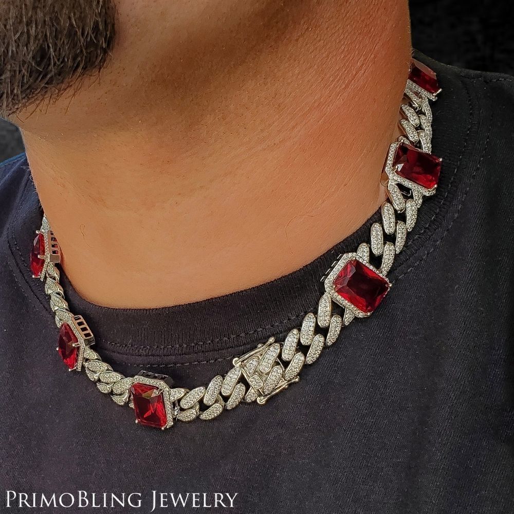 Diamond & Ruby Cuban Link Chain - Picture 5 of 5